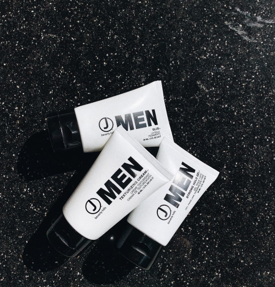 Men's line texturizing cream, glue, and strong hold gel tubes